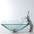 Kraus Aquamarine Clear Glass Sink and Waterfall Faucet
