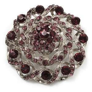  Dome Shaped Violet Crystal Corsage Brooch (Silver Tone 