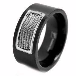 Stainless Steel Black plated Mens Cable Inlay Ring  Overstock