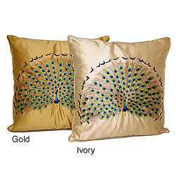 Peacock Embroidered Throw Pillow  