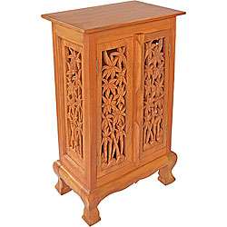 Carved Bamboo Trees Storage Cabinet/ End Table  