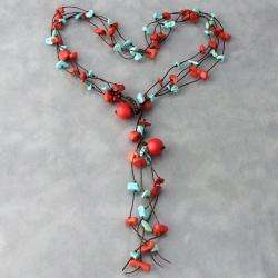 Handmade Coral/ Turquoise Multistrand Tassel Necklace (Thailand 