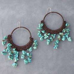 Cotton Rope Reconstructed Turquoise Chandelier Drop Earrings (Thailand 