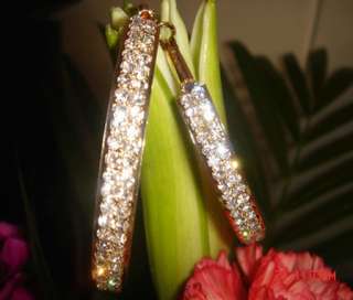   12Pairs 6cm 2Rows Side Golden Round Crystal Rhinestone Earrings  