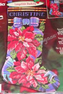 Bucilla POINSETTIA Stocking Longstitch Needlepoint Christmas Kit 