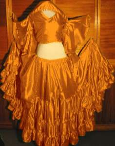 Golden Satin 4 Tier Skirt Top Veil Belly Dance 29 Color  