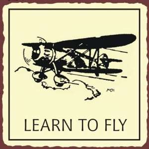  Learn To Fly Retro Vintage Metal Art Aviation Airplane 