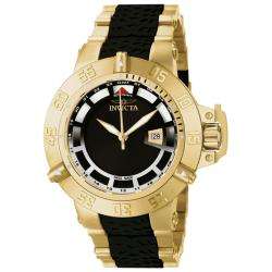 Invicta Mens Subaqua/Noma III 18k Goldplated Rubber Strap GMT Watch 