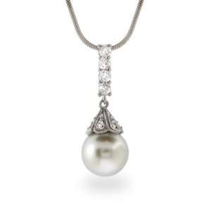 Gabrielles Elegant Pearl Drop CZ Pendant Length 16 inches (Lengths 16 