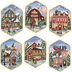Holiday Village Ornaments Counted Cross Stitch Kit (Set of 6 