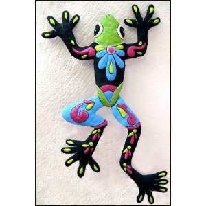Blue, Green, Black Frog   Hand Painted Metal Wall Décor:  