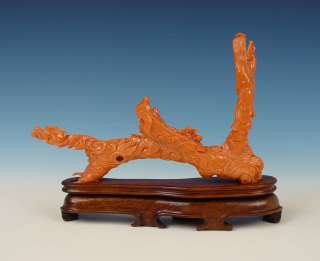 Stunning Chinese Carved Red Coral Group + Stand Ca. 1900  