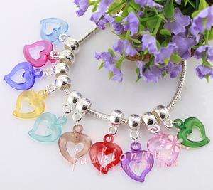 100 pcs colorful plastic hollow heart charm bead 1  