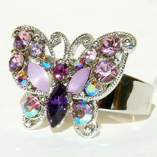 Swarovski Crystal ~Purple BUTTERFLY Party Ring Bague  