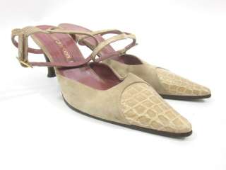SERGIO ROSSI Suede Moc Croc Slingbacks Pumps Shoes 37 7  