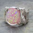Pink Fire Man Made Opal Cabochon Sterling Silver Wire Wrapped Ring ANY 