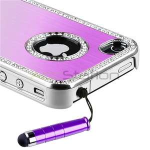 Purple Bling Luxury Aluminum Clip on Cover Case For iPhone 4 4G 4S 
