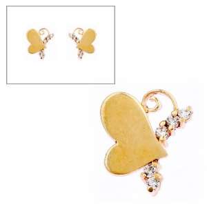  10KT Gold CZ Butterfly Heart Earrings: Jewelry