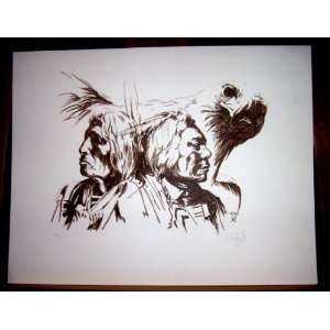 Native Americans & Eagle Lithograph Southwestern Art Signed & Numbered