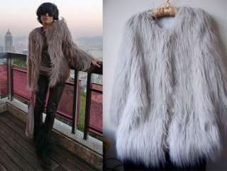 Trendy Black/White/Grey Faux Fur 10cm Long Hair Coat Jacket  