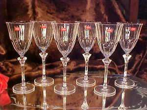   SIGNED 6 1/4 oz Crystal Wine Glasses Goblets RING STEM FRANCE  