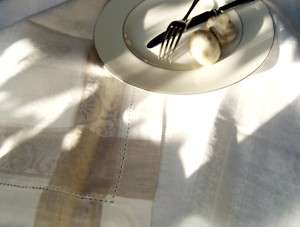 Damask Jacquard White Pure 100% Linen Tablecloth  