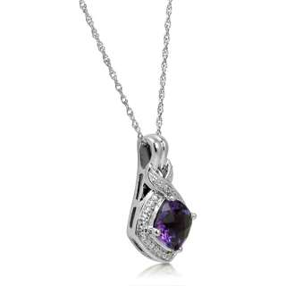   Amethyst and .02ct Diamond Pendant Necklace in Sterling Silver  