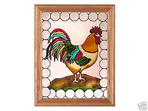 13x16 Stained Glass ROOSTER CHICKEN Framed Suncatcher  