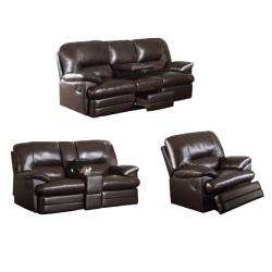 Coney Coffee Leather Reclining Sofa, Loveseat and Reclining Chair 