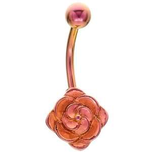   : Pink Flowers In Bloom Anodized Titanium Belly Button Ring: Jewelry