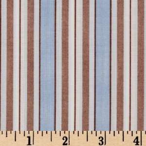 45 Wide Peek A Boo Stripe Blue/Brown Fabric By The Yard 