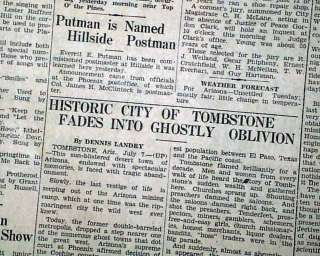 TOMBSTONE AZ Ariziona into Ghost Town ? 1930 Newspaper  