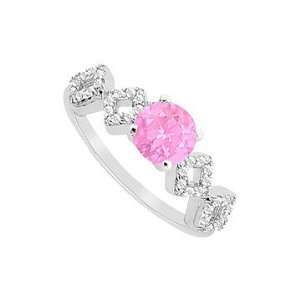  Pink Sapphire and Diamond Engagement Ring  14K White Gold 