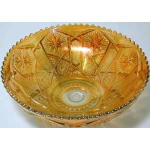   Imperial Stars and File marigold carnival glass bowl