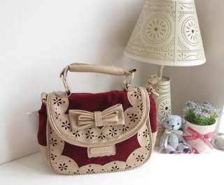 JAPAN Liz Lisa Lady Vintage Ribbon Lace Holdall Handbag Satchel Suede 