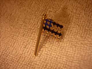 Patriotic Rhinestone USA Flag Hat / Lapel Gold Tone Pin  