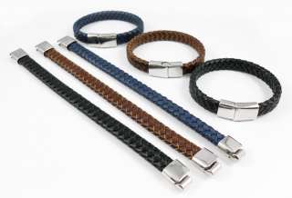 Men/Womens Genuine Woven Leather Wristband Braided Bracelet Steel 
