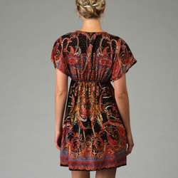 Angie Womens V neck Dolman Sleeve Printed Dress  