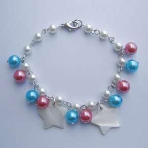 Red White Blue Seashell Pearls Stars Bracelet: Jewelry