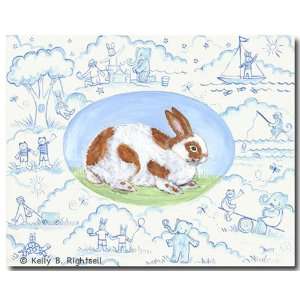 Blue Toile Bunny Canvas Reproduction