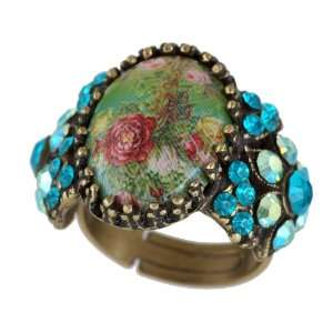 Adjustable Ring by Michal Negrin Decorated with Roses Print, Vintage 