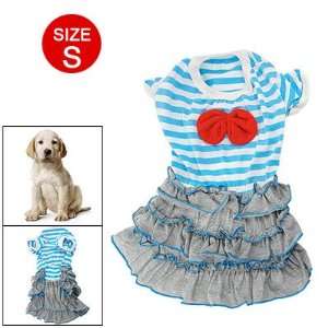   Doggy Clothes Gray Blue Tiered Hem Stripes Dress Size S