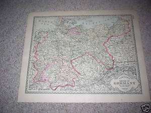 1888 GERMANY GERMAN EMPIRE antique map ORIGINAL HAND COLORED  