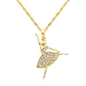  CZ Cubic Zerconia Charm Pendant with Yellow Gold 1.2mm Singapore 