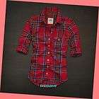 NWT HOLLISTER Bettys Plaid Button Down Shirt Top Red ~ Size SMALL
