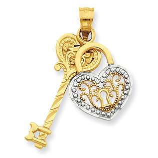 goldia 14k Gold & Rhodium Diamond cut Key & Heart Lock Pendant at 