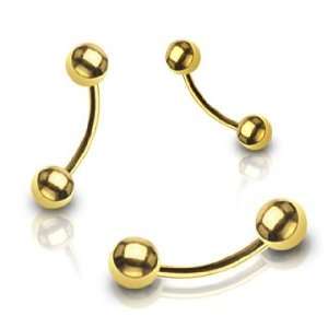  Gold Plated Eyebrow & Curved Bars with Balls   14G   7/16 