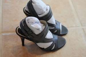 Max Studio Evette Gray Strappy Leather Sandal $119 807299727379  