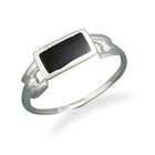  Sterling Silver Rectangular Black Onyx Ring Open Sides 1mm Wide Band 