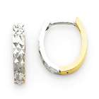 14k gold two tone diamond cut bead oval dangle earrings